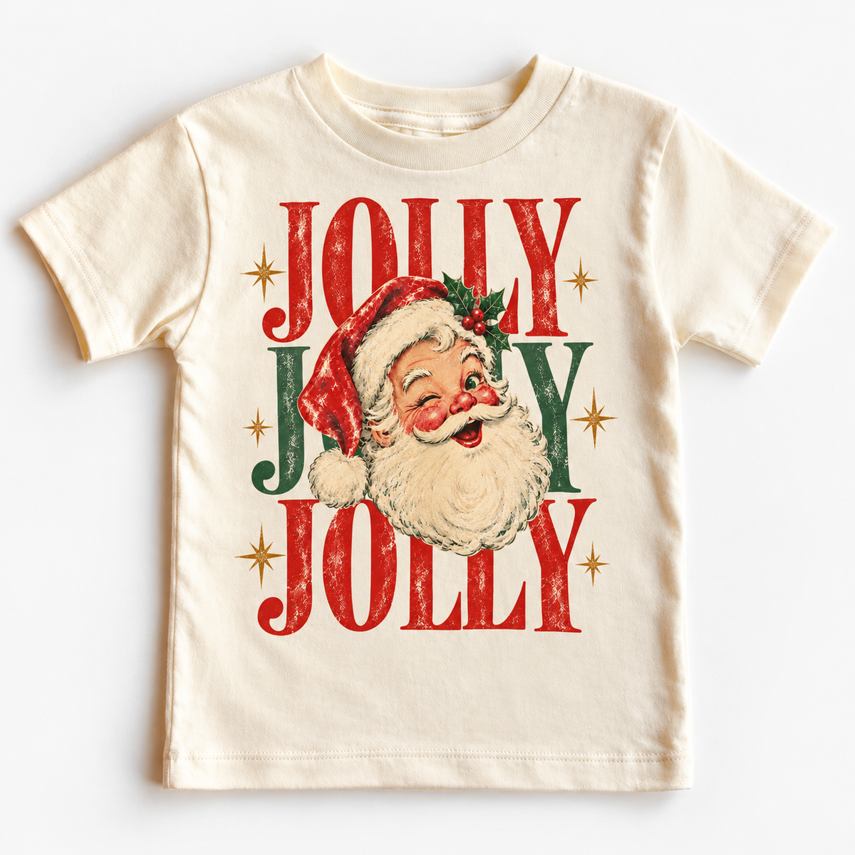 Jolly Santa Vintage Christmas Natural kids tee