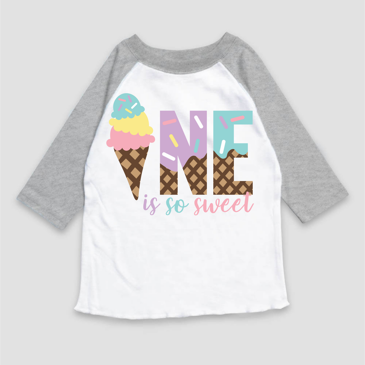 One Is So Sweet Ice Cream Birthday design on a gray garment.