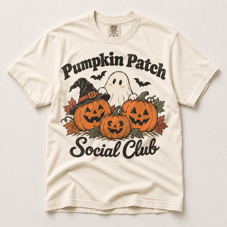 Pumpkin Patch Social Club Comfort Colors Halloween shirt in Ivory