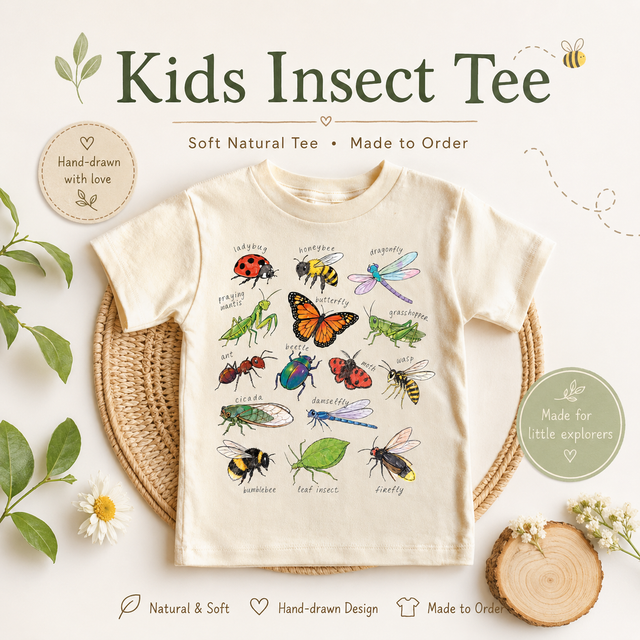 Names Of Insects Bug Chart Shirt | Kids Insect T-Shirt | Educational Nature Tee | Bug Lover Shirt