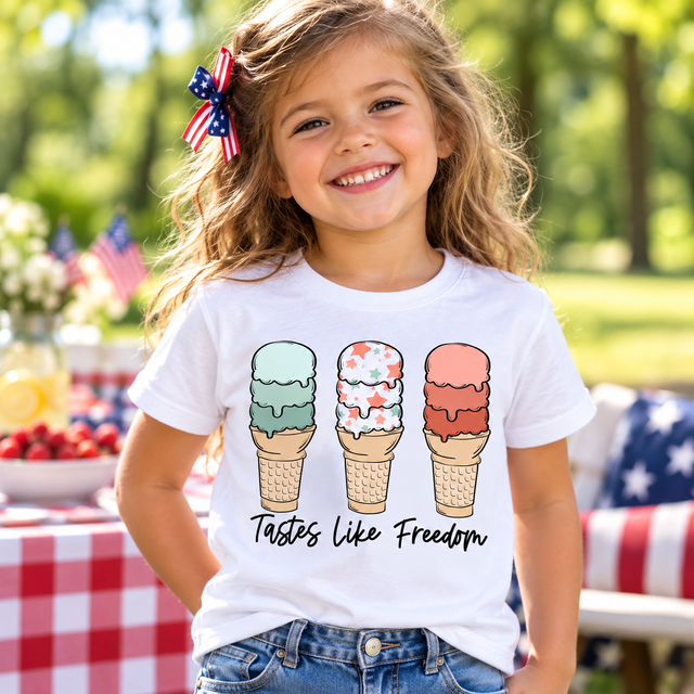 Tastes Like Freedom three ice cream cone tee in White, generated lifestyle preview