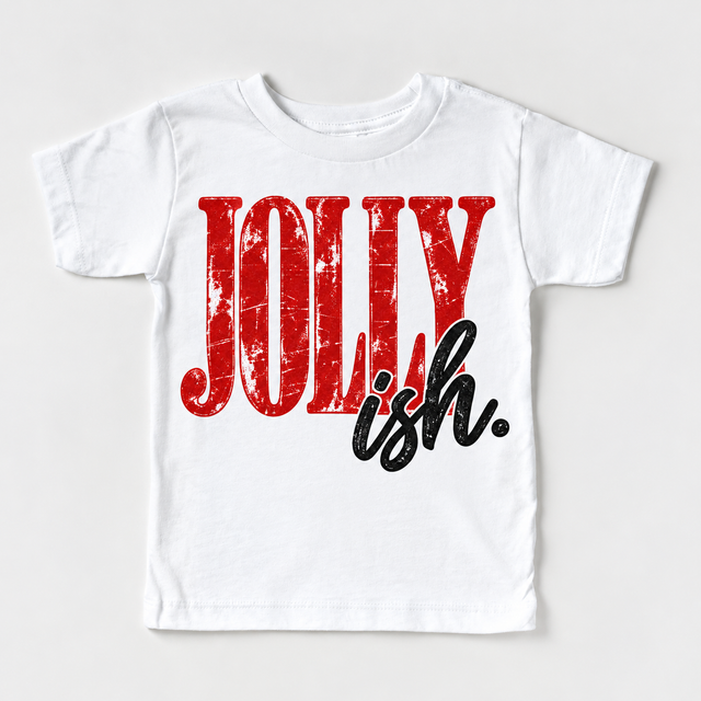 Jolly-ish distressed red and black Christmas graphic on white tee