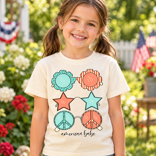 Child wearing Natural American Babe Shirt outdoors