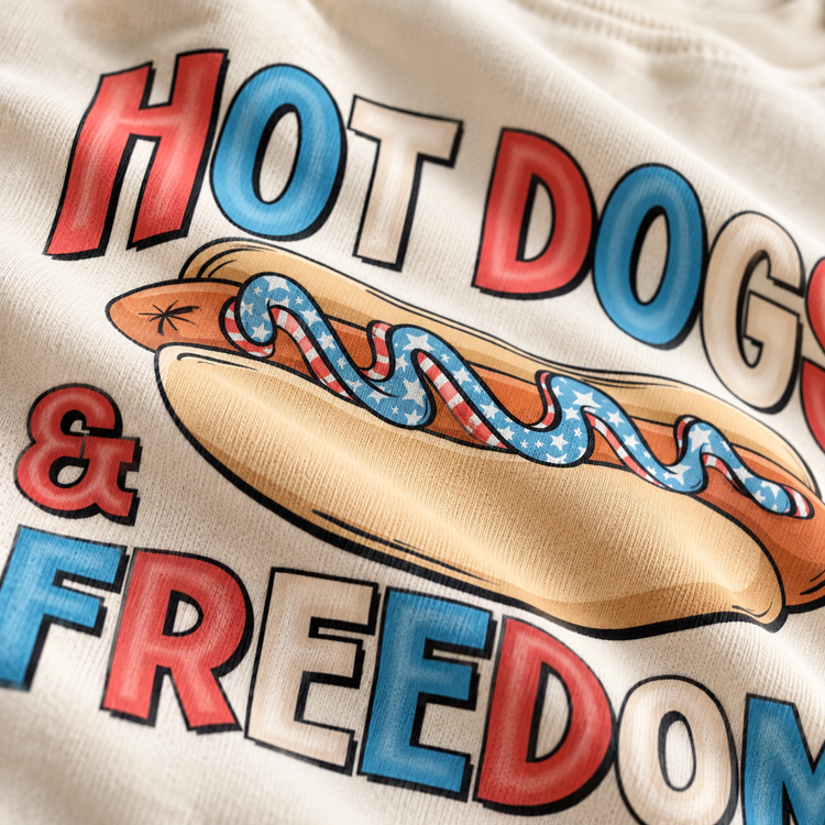 Generated close-up design visualization of Hot Dogs And Freedom Shirt