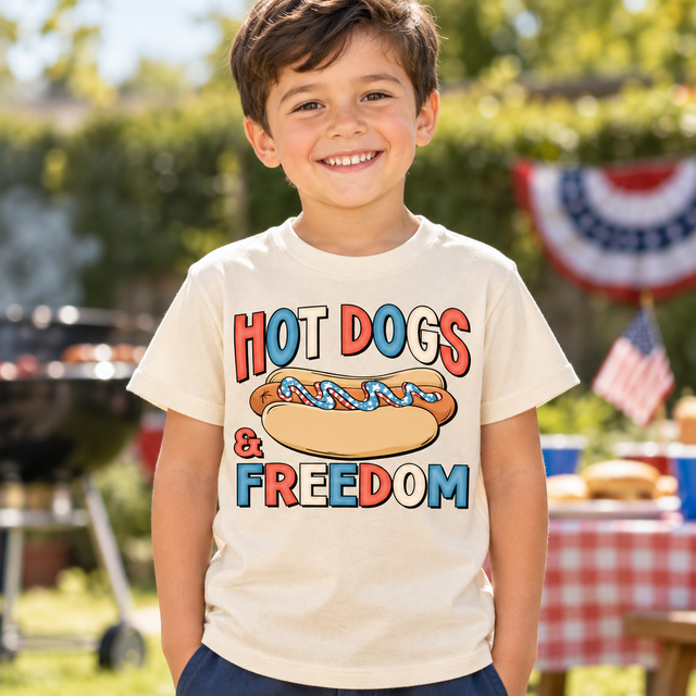 Child wearing Natural Hot Dogs And Freedom Shirt outdoors