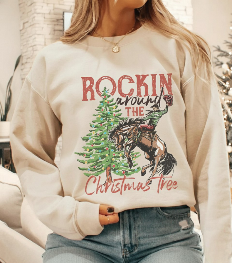 Rockin Around The Christmas Tree Sweatshirt - Western Cowboy Sweater
