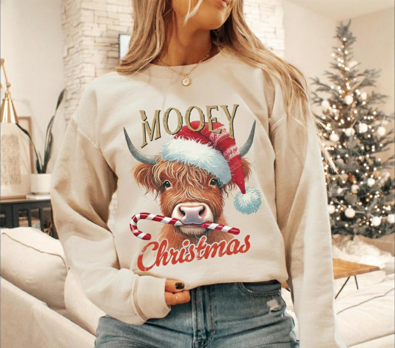 Mooey Christmas Farm Cow Christmas Sweatshirt -Christmas Sweater