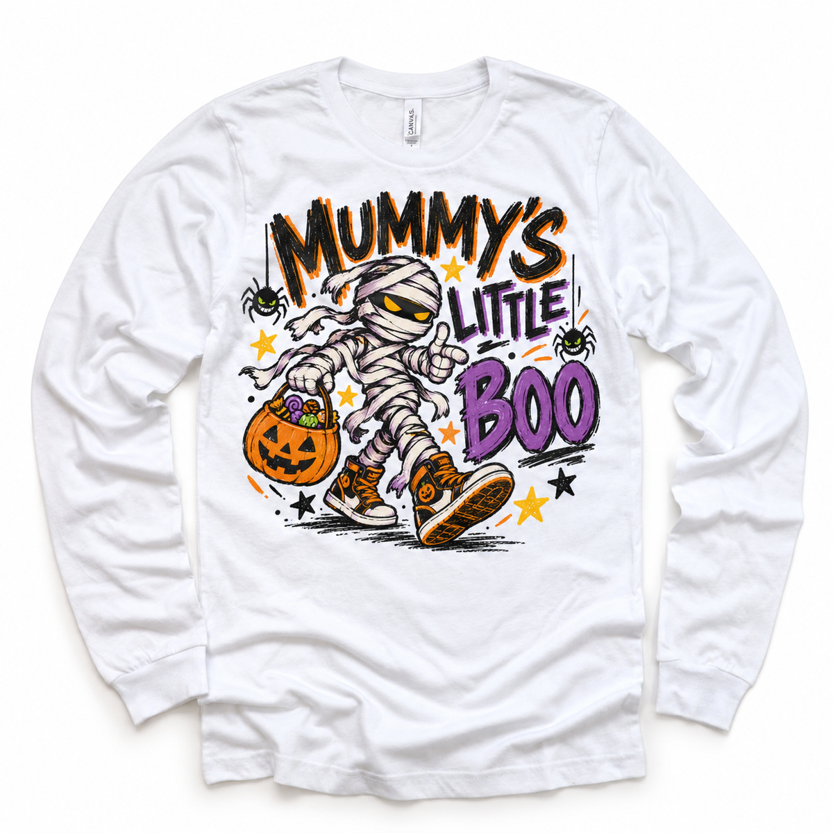 Mummy's Little Boo Halloween Shirt for Kids – white long-sleeve youth shirt