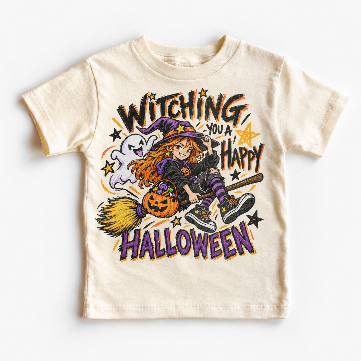 Witching You a Happy Halloween Shirt for Kids natural short sleeve tee
