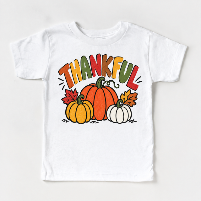 Thankful pumpkin Thanksgiving design on a white tee