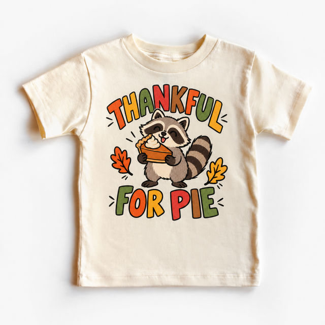 Thankful for Pie Raccoon design on a natural tee