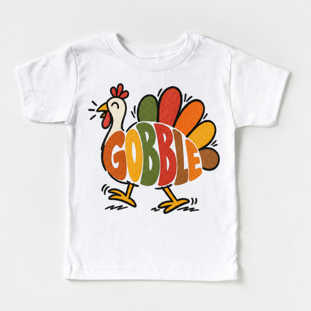 Gobble Turkey design on a white tee