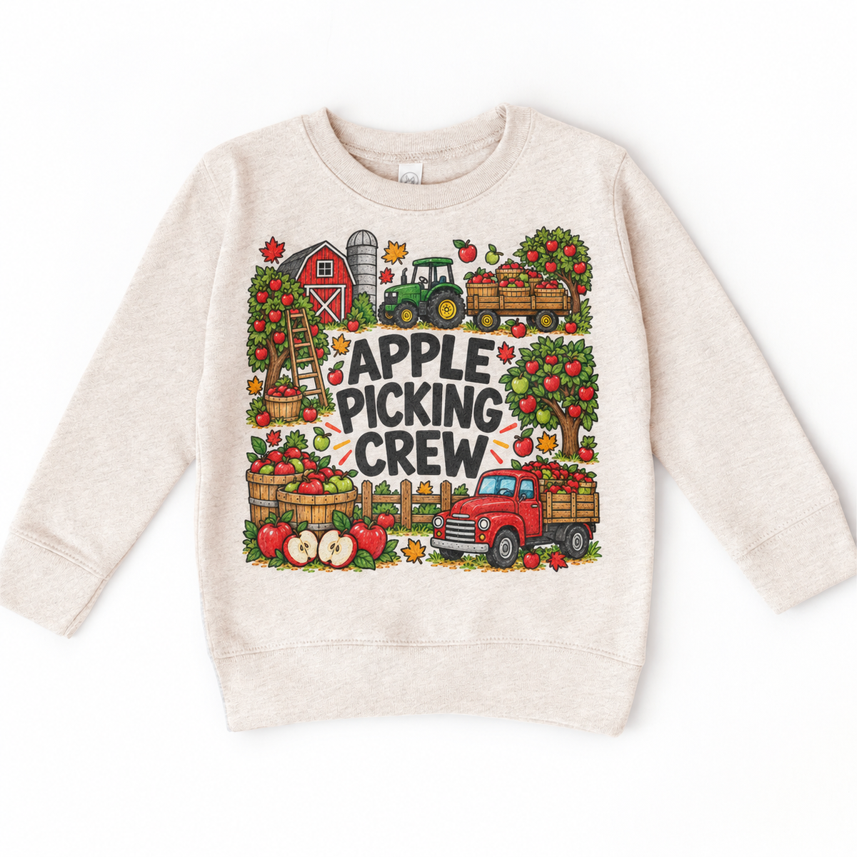 Apple Picking Crew design on a natural sweatshirt