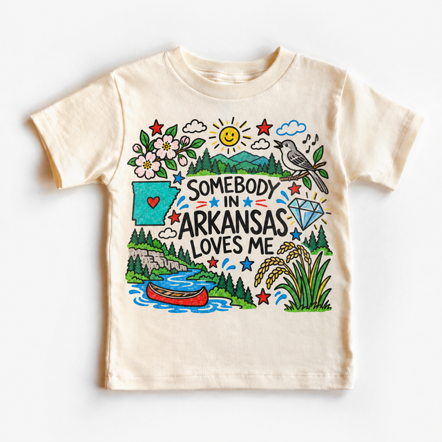Somebody in Arkansas Loves Me design on a natural tee