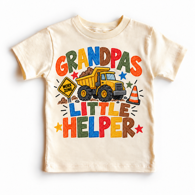 Grandpa's Little Helper design on a natural tee
