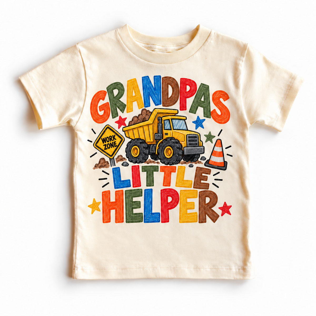 Grandpa's Little Helper design on a natural tee