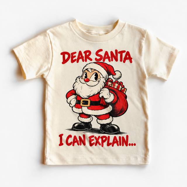 Dear Santa I Can Explain Christmas design on natural short sleeve tee