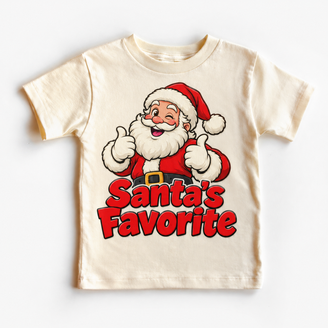 Santa’s Favorite Christmas design on natural short sleeve tee