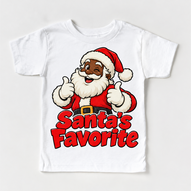 Black Santa’s Favorite Christmas design on white short sleeve tee