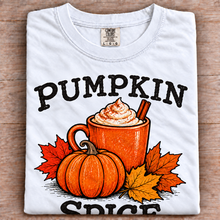 White folded Comfort Colors Pumpkin Spice tee
