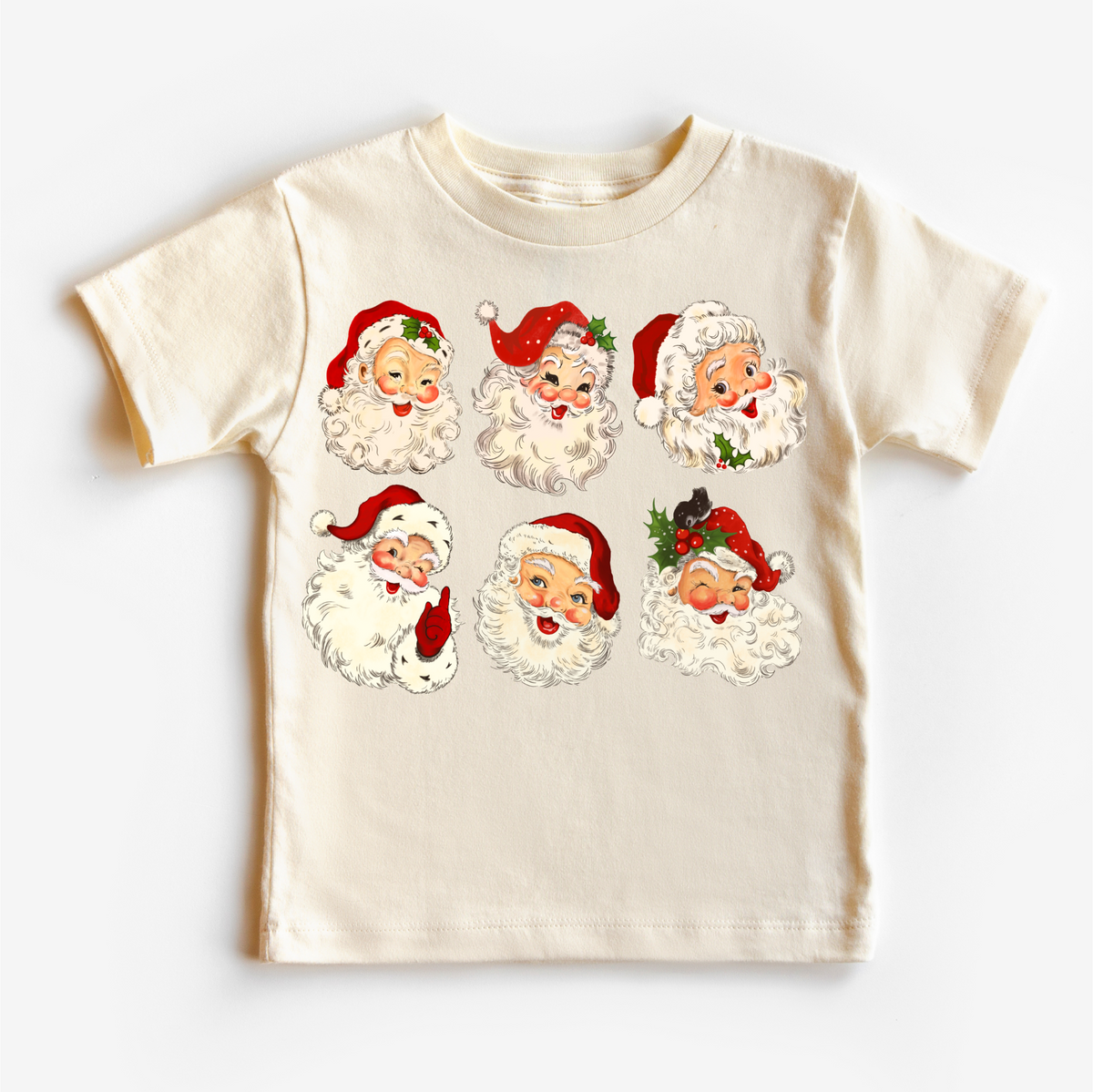 Vintage Santa Faces Natural kids tee