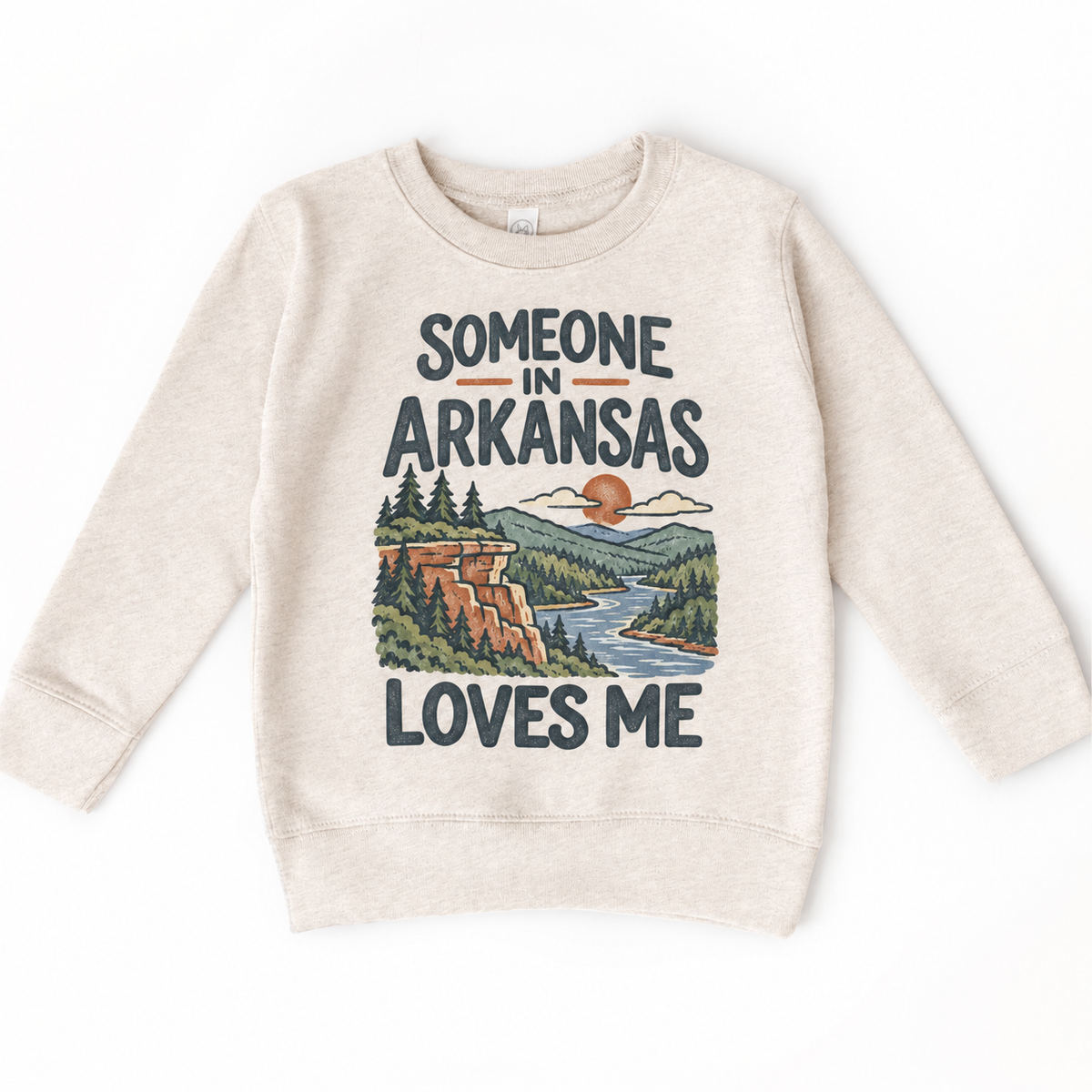 Someone in Arkansas Loves Me design on a natural beige sweatshirt