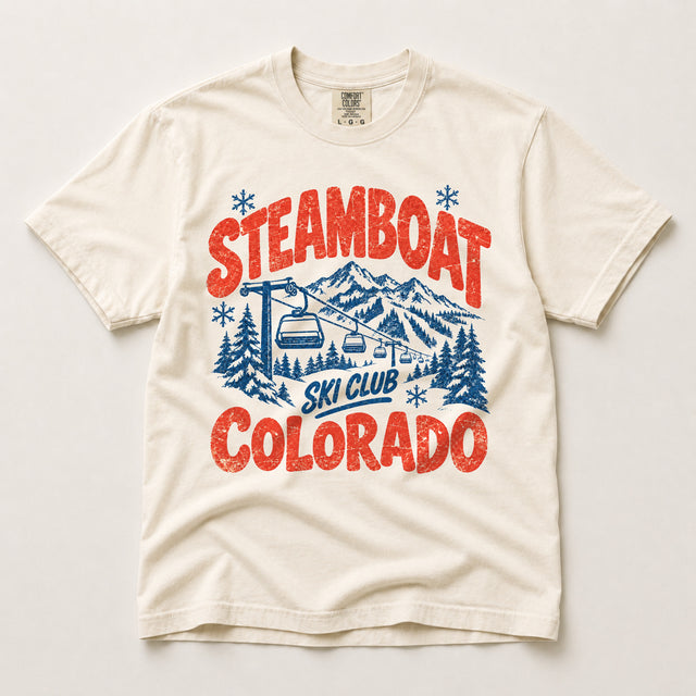 Steamboat Ski Club Colorado vintage ski graphic on ivory Comfort Colors T-shirt
