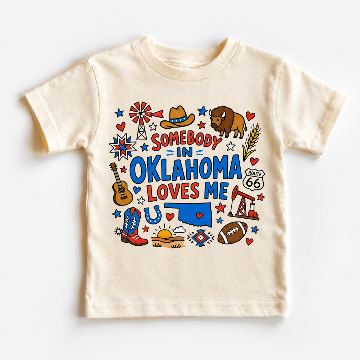 Somebody in Oklahoma Loves Me state-pride kids graphic tee by Madi Moosh