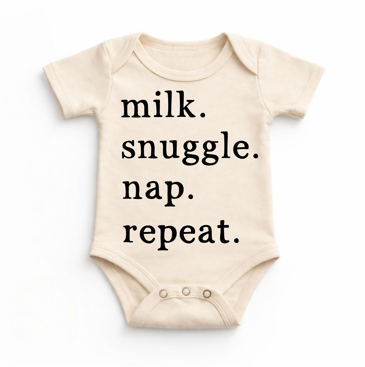 Milk Snuggle Nap Repeat natural baby bodysuit by Madi Moosh
