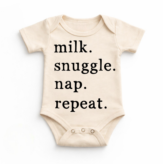 Milk Snuggle Nap Repeat natural baby bodysuit by Madi Moosh