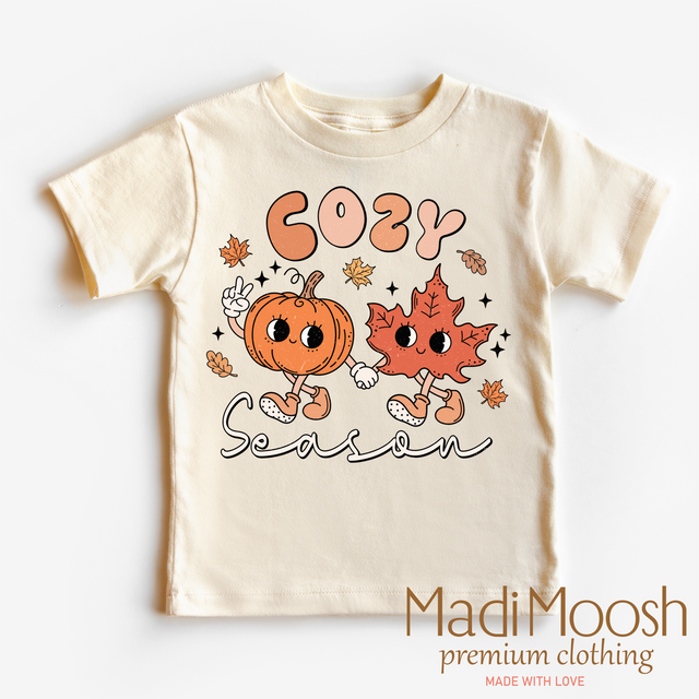 Cozy Season Fall graphic shirt for kids in natural