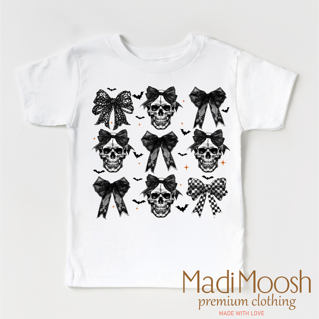 Skulls and Bows Halloween shirt for kids from Madi Moosh