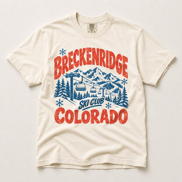 Breckenridge Ski Club Colorado vintage ski graphic on an ivory Comfort Colors T-shirt