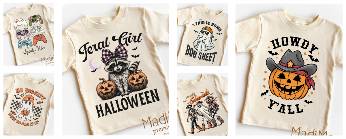 Cute Halloween shirts for kids from the Madi Moosh Halloween collection