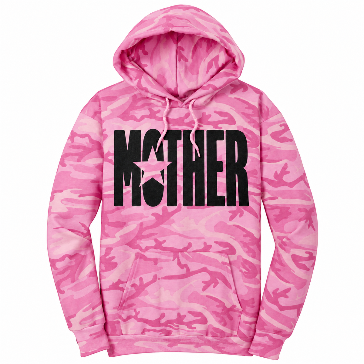 MOTHER star graphic on a Pink Camo pullover hoodie