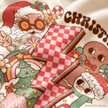 Illustrative close-up design preview of Christmas Characters Shirt on natural fabric