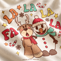 Illustrative close-up design preview of Fa La La La Christmas Shirt on natural fabric