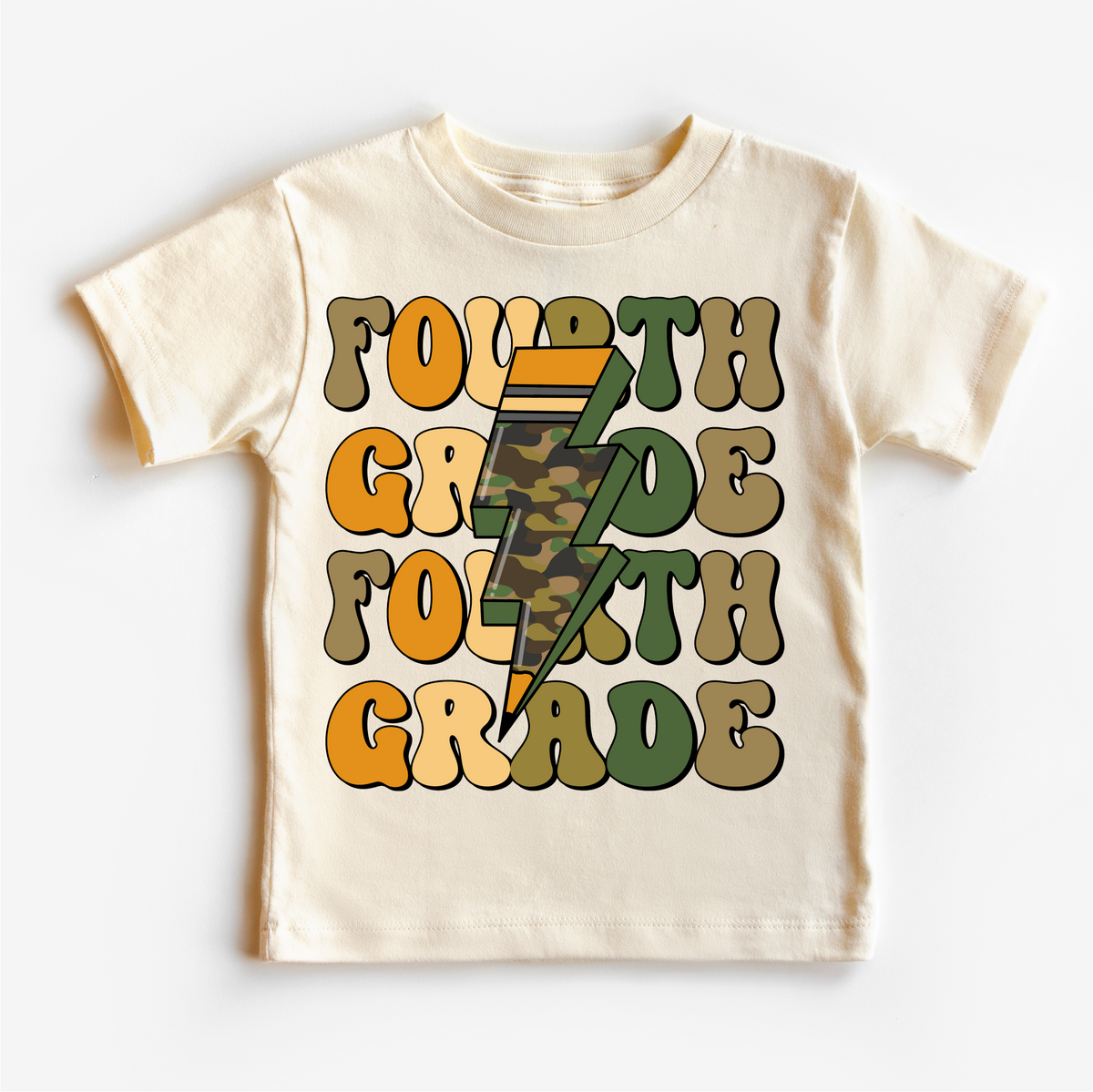 Fourth Grade Camo Lighting Bolt, Back To School graphic T-shirt by Madi Moosh