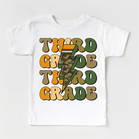 Third Grade Camo Lighting Bolt design on a white garment.