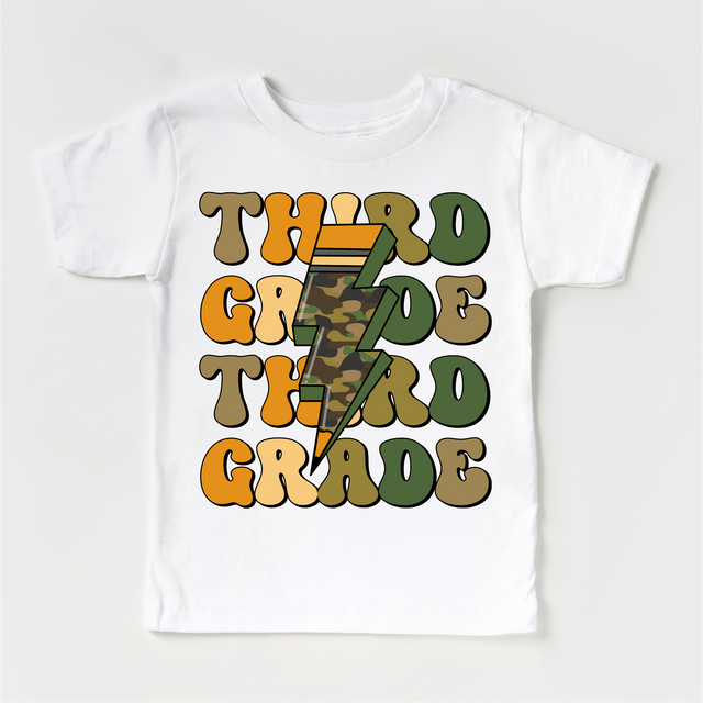 Third Grade Camo Lighting Bolt Shirt - Back To School Tee