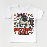 Girls Unicorn Birthday design on a white garment.