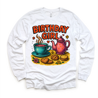 Girls Tea Party Birthday design on a long sleeve shirt.