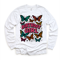 Girls Butterfly Birthday design on a long sleeve shirt.
