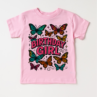 Girls Butterfly Birthday design on a pink garment.