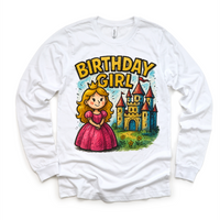 Girls Princess Birthday design on a long sleeve shirt.