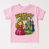 Girls Princess Birthday design on a pink garment.