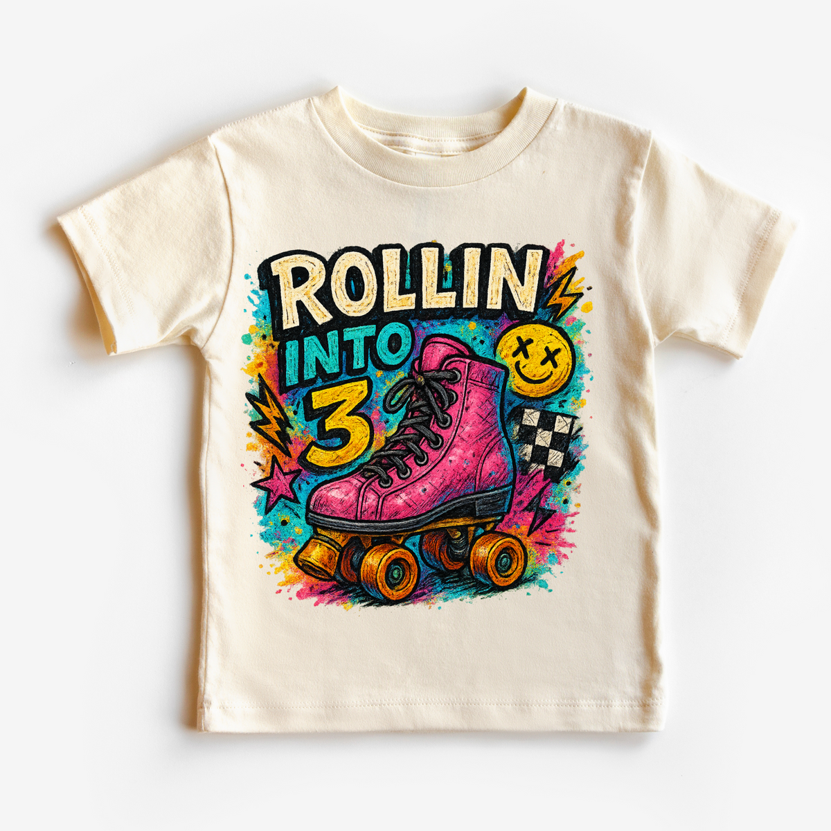 Rollin Into 3 Roller Skating Birthday, 3rd Birthday graphic T-shirt by Madi Moosh