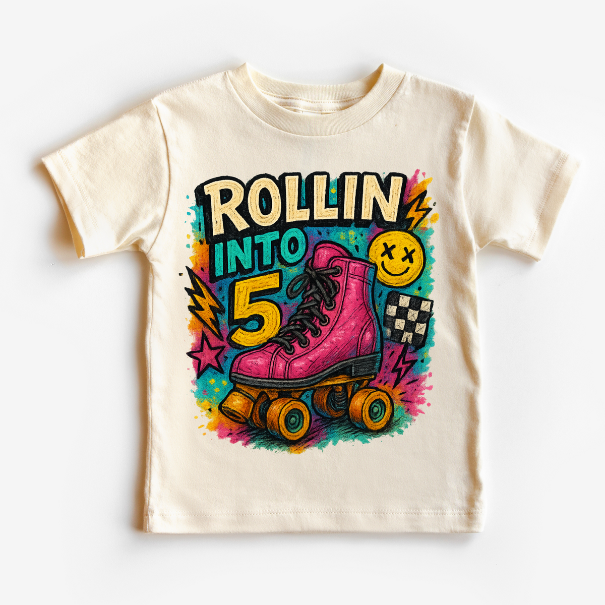Rollin Into 5 Roller Skating Birthday, 5th Birthday graphic T-shirt by Madi Moosh