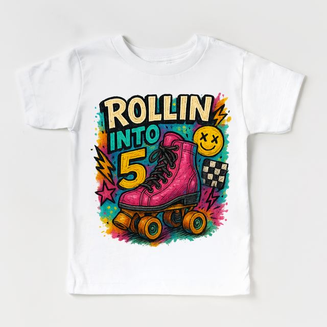 Rollin Into 5 Roller Skating Birthday Shirt - 5th Birthday Tee