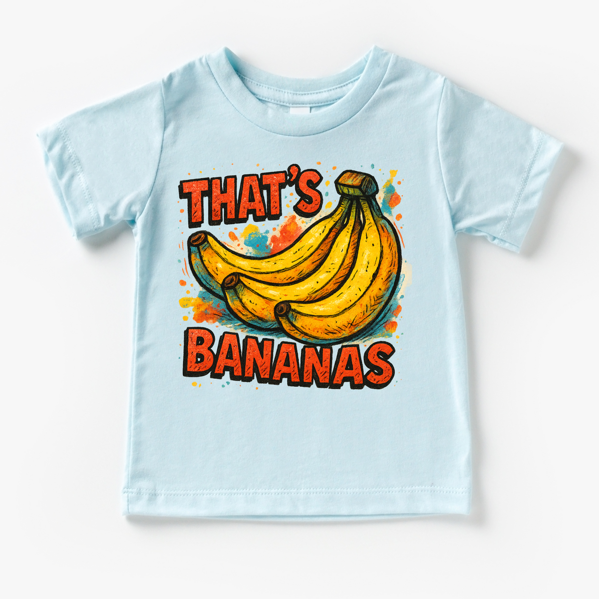 Funny That's Bananas design on a blue garment.